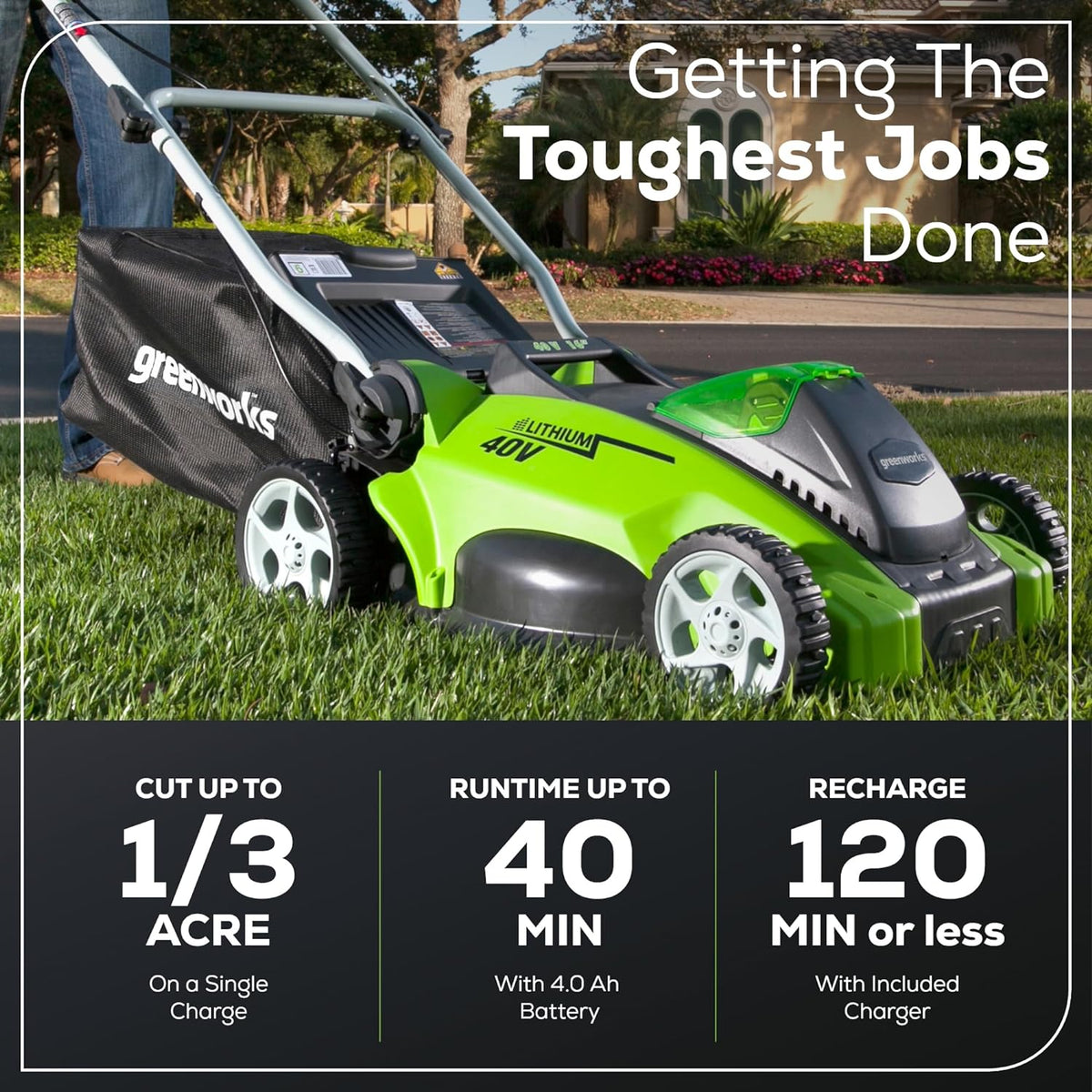 40V 16" Cordless Battery Push Lawn Mower w/ 4.0Ah Battery & Charger, LM1604