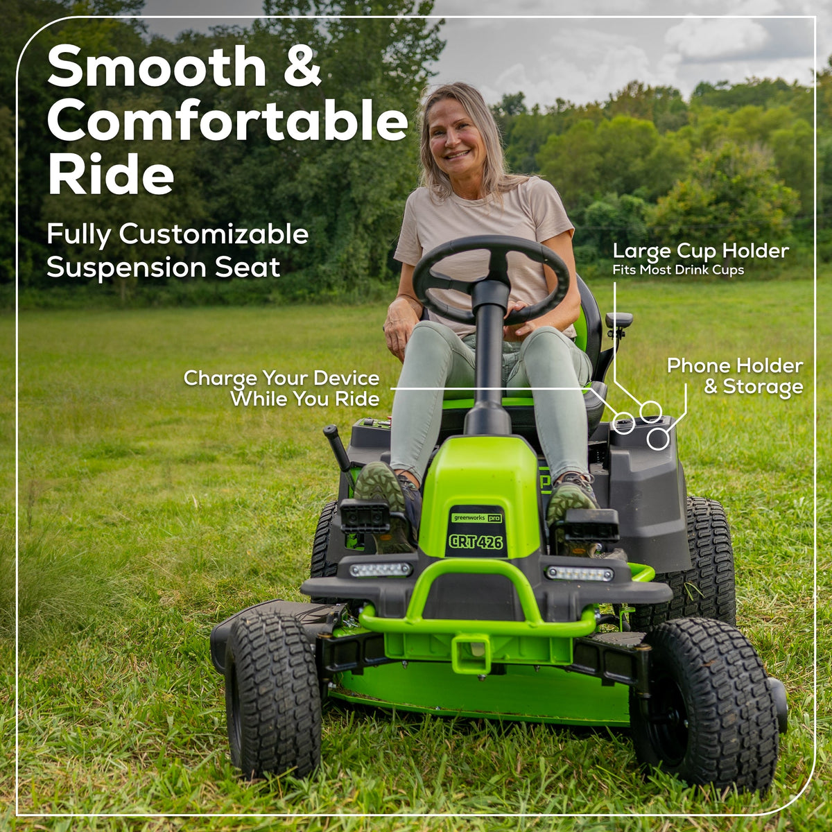 60V 42" Cordless Battery CrossoverT Riding Lawn Mower: (6) 8.0 Ah Batteries and (3) Dual-Port Turbo Chargers, CRT4261