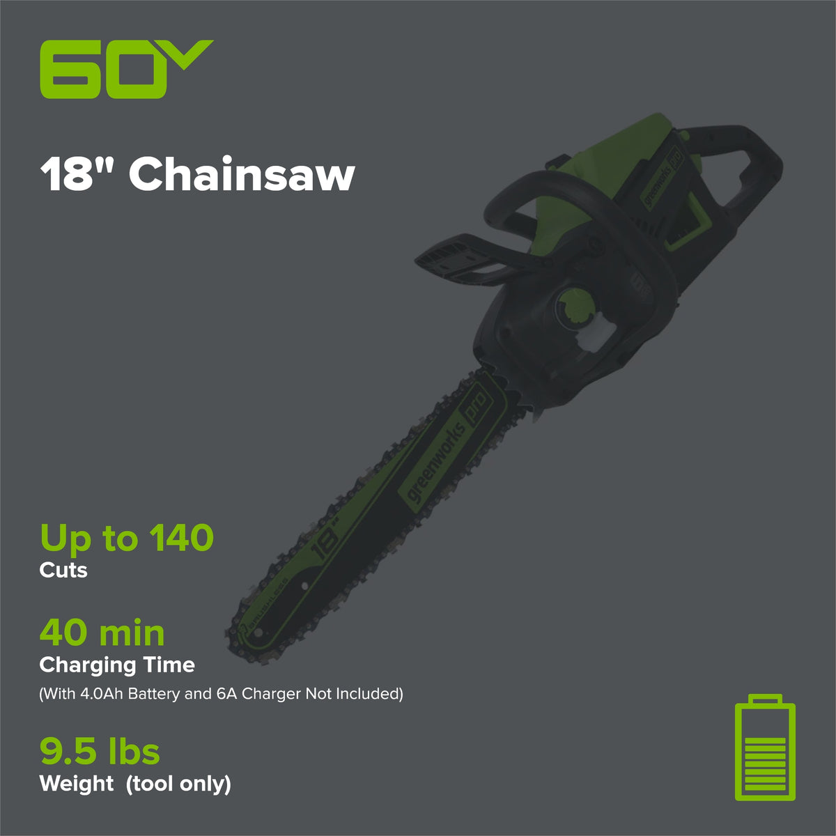 60V 18" Cordless Battery 2.0 kW Chainsaw (Tool Only)