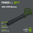 24V 320 CFM Cordless Battery Leaf Blower w/ 2.0 Ah Battery & Charger