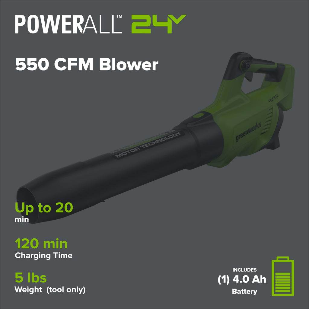 40V 550 CFM Cordless Battery Leaf Blower w/ 4.0 Ah Battery & Charger