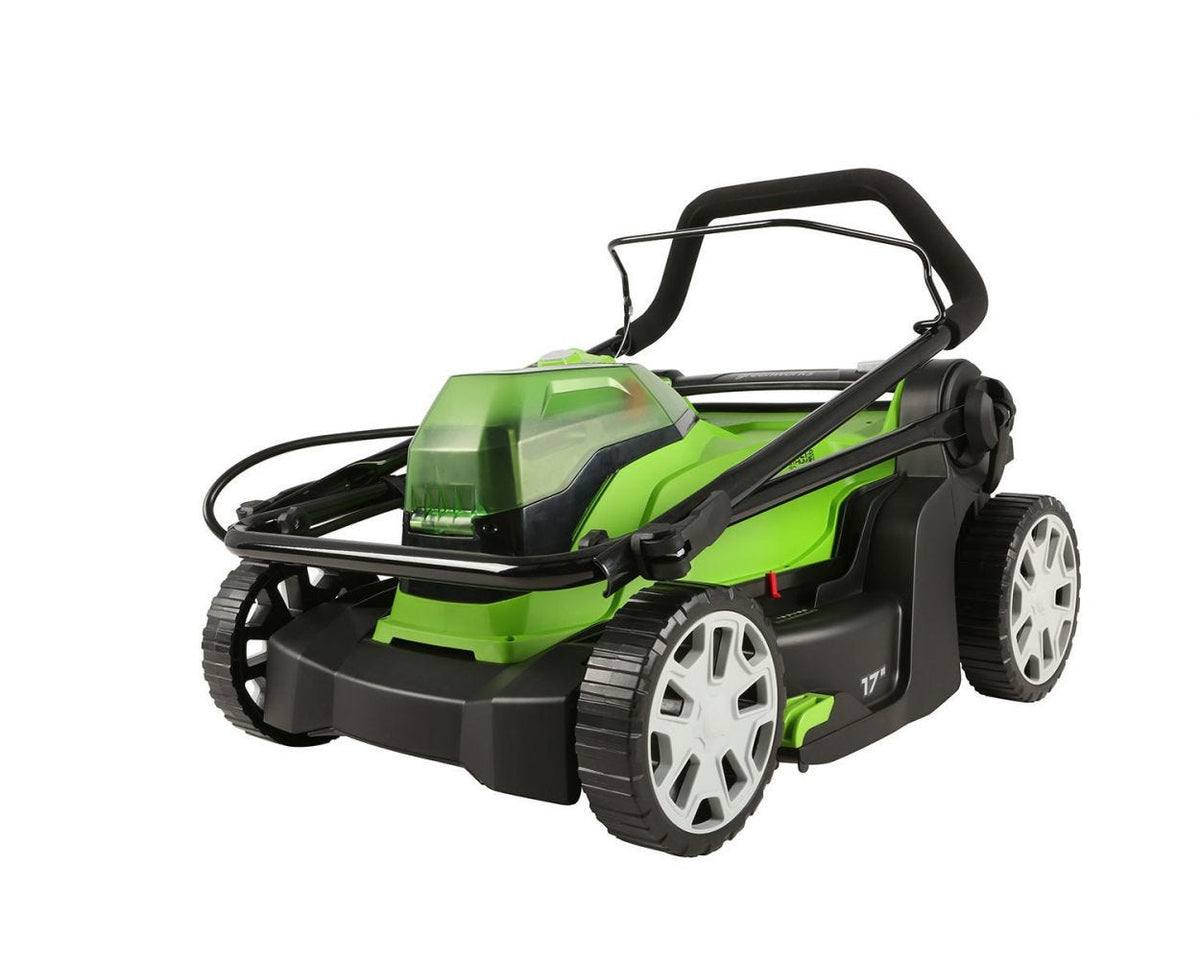 48V (24V x 2) 17" Cordless Battery Push Lawn Mower w/ Two (2) 4.0Ah USB Batteries & Dual Port Charger, LM1712