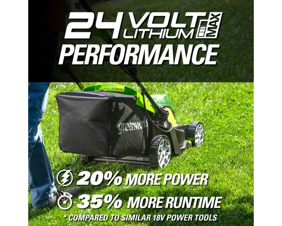 48V (24V x 2) 17" Cordless Battery Push Lawn Mower w/ Two (2) 4.0Ah USB Batteries & Dual Port Charger, LM1712