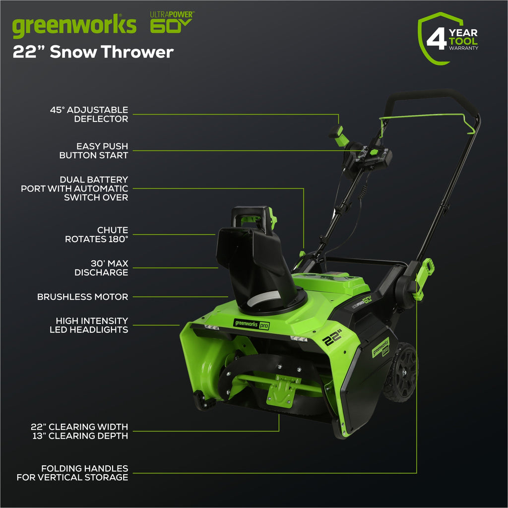 60V 22" Cordless Battery Single-Stage Snow Blower (Tool Only)
