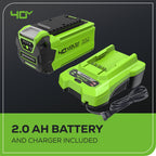 40V 135 CFM Cordless Battery Leaf Blower: 2.0 Ah Battery and Charger