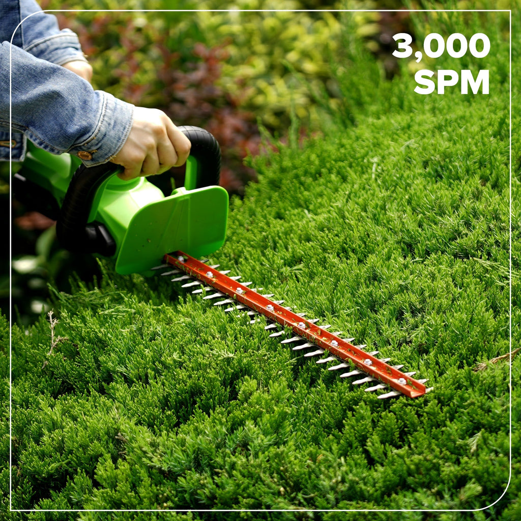 24V 22" Cordless Battery Hedge Trimmer 2800 SPM: 4.0 Ah USB Battery and Charger