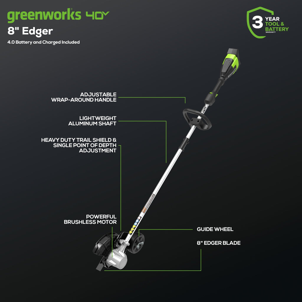 40V 8" Brushless Cordless Battery Edger: (1) 4.0 Ah Battery, (1) 2A Charger