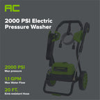 2000 PSI 1.1 GPM Cold Water Electric Pressure Washer (Black Frame)