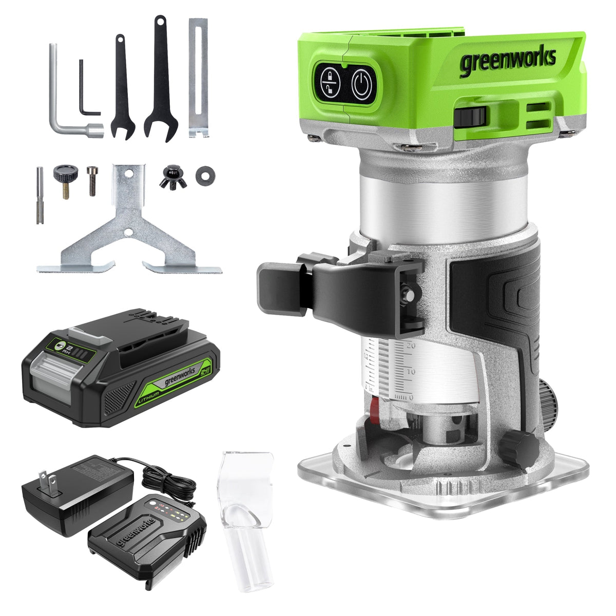 24V Cordless Battery Compact Router: 2.0 Ah Battery and Charger