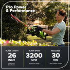 80V 26" Cordless Battery Hedge Trimmer (1.1" cut, 3200 SPM): 2.0 Ah Battery and Charger
