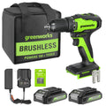24V Brushless 1/2" 310 in/lbs Drill Kit: (2) 2Ah Batteries and Charger, 8-piece Bit Set and Tool Bag Included