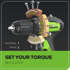 24V Brushless 1/2" 310 in/lbs Drill Kit: (2) 2Ah Batteries and Charger, 8-piece Bit Set and Tool Bag Included