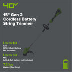 40V 15" Gen 2 Cordless Battery String Trimmer (Tool Only)