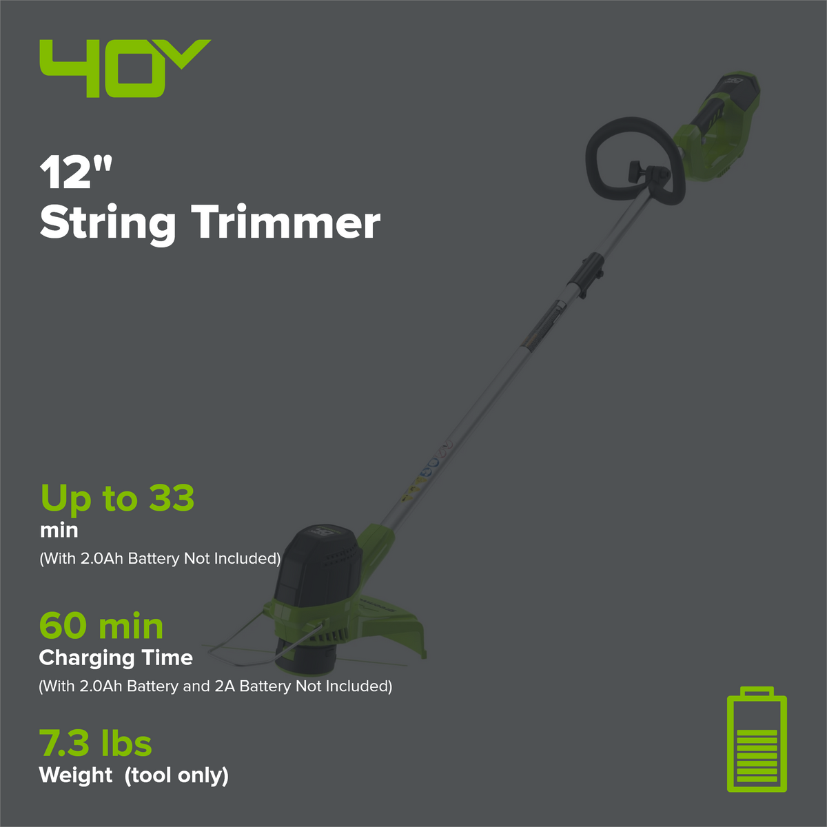 40V 12" Cordless Battery String Trimmer (Tool Only)