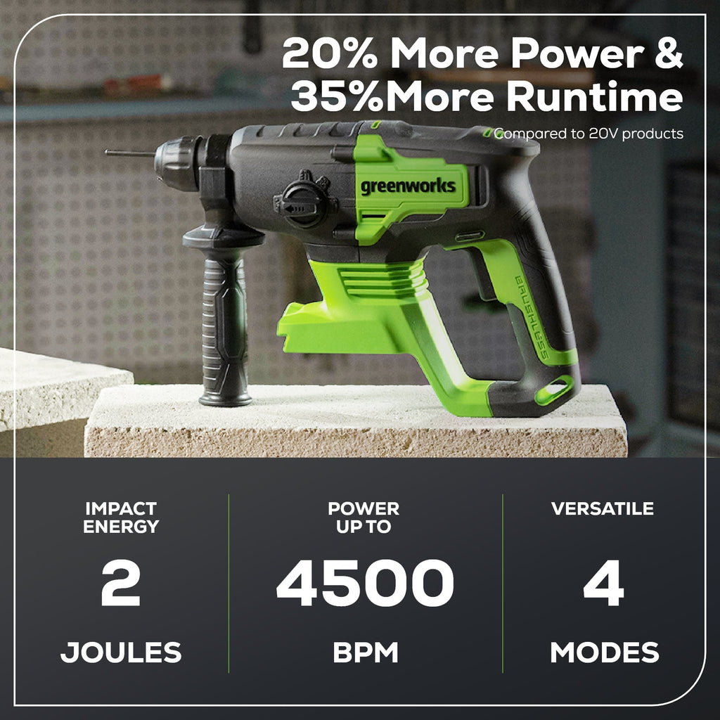 24V SDS-Plus 2J Brushless Rotary Hammer Drill: 4.0 Ah USB Battery and Charger