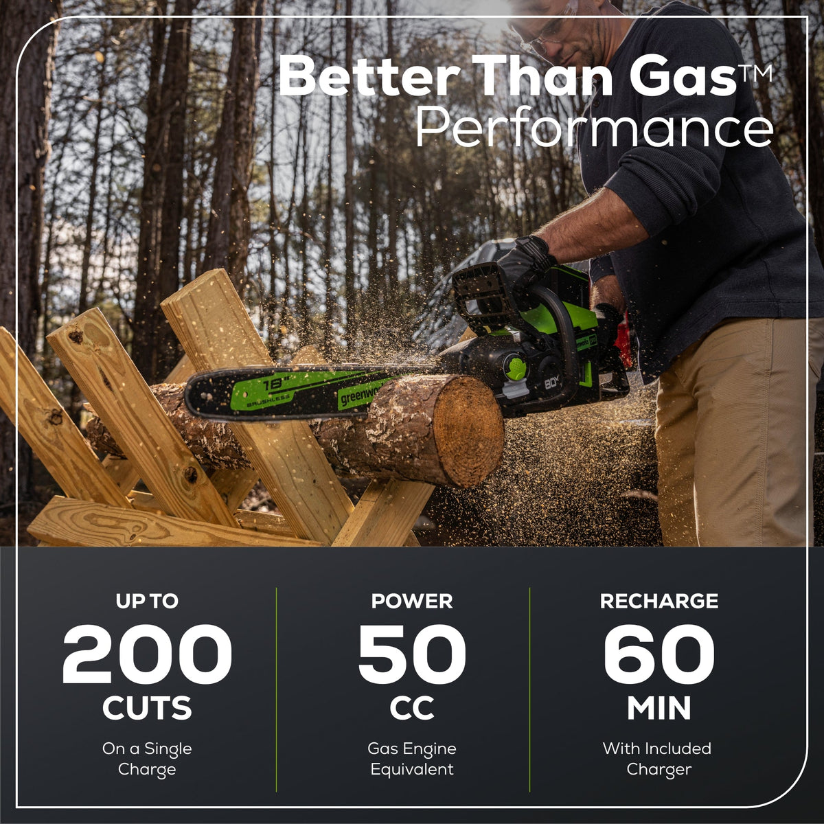 80V 18" Cordless Battery 2.5kW Chainsaw: 4.0Ah Battery & Rapid Charger