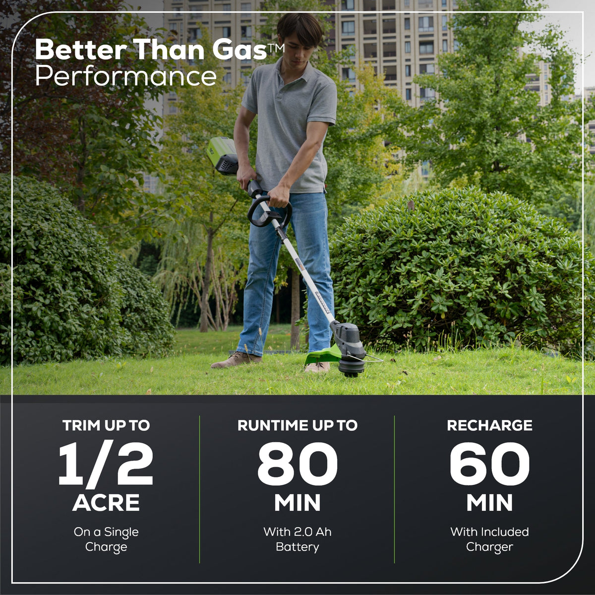 80V 13" String Trimmer: 2.0 Ah Battery and Charger
