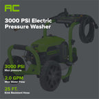 3000 PSI 2.0 GPM Cold Water Electric Pressure Washer