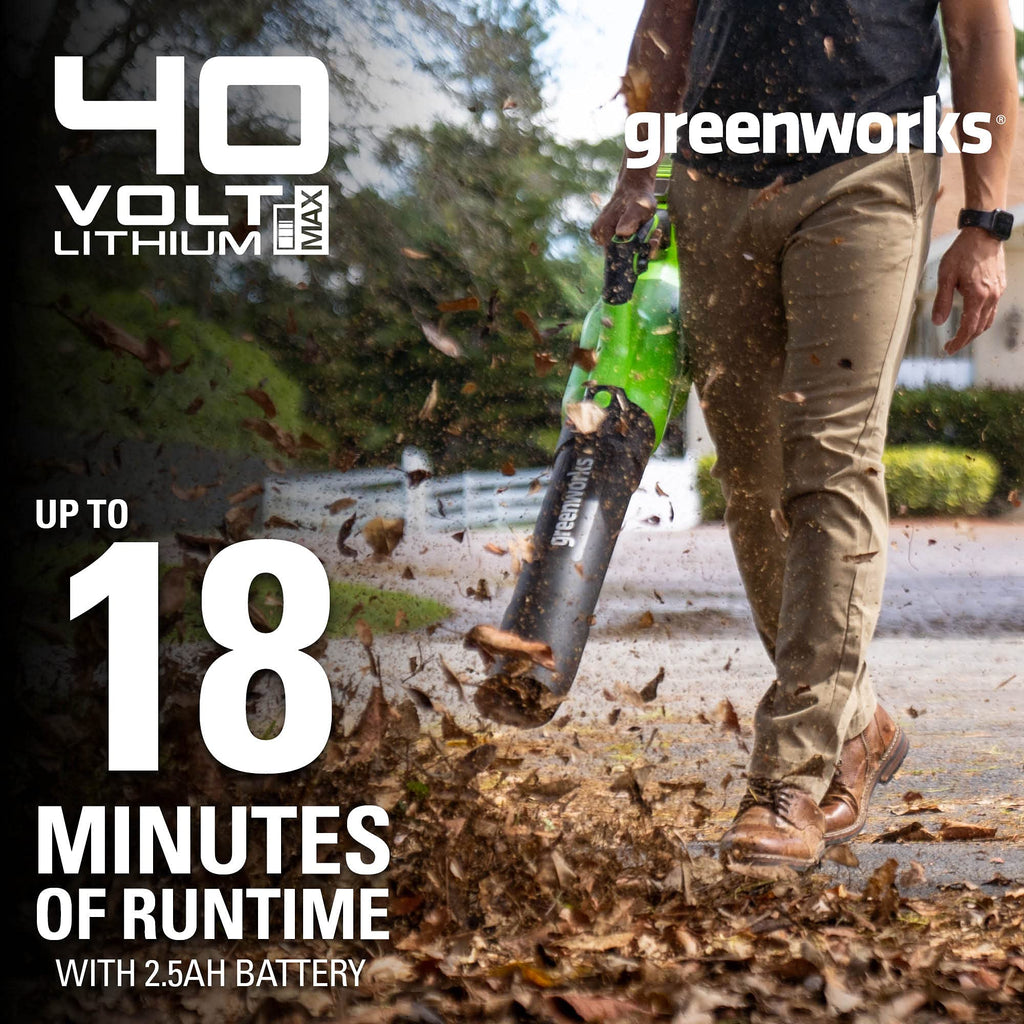 40V 500 CFM Cordless Battery Leaf Blower: 2.5 Ah Battery and Charger
