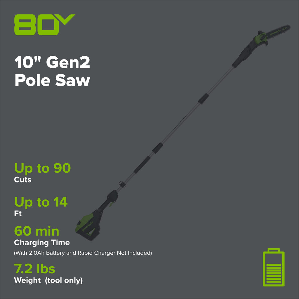 80V 10" Gen2 Cordless Battery Pole Saw (Tool Only)