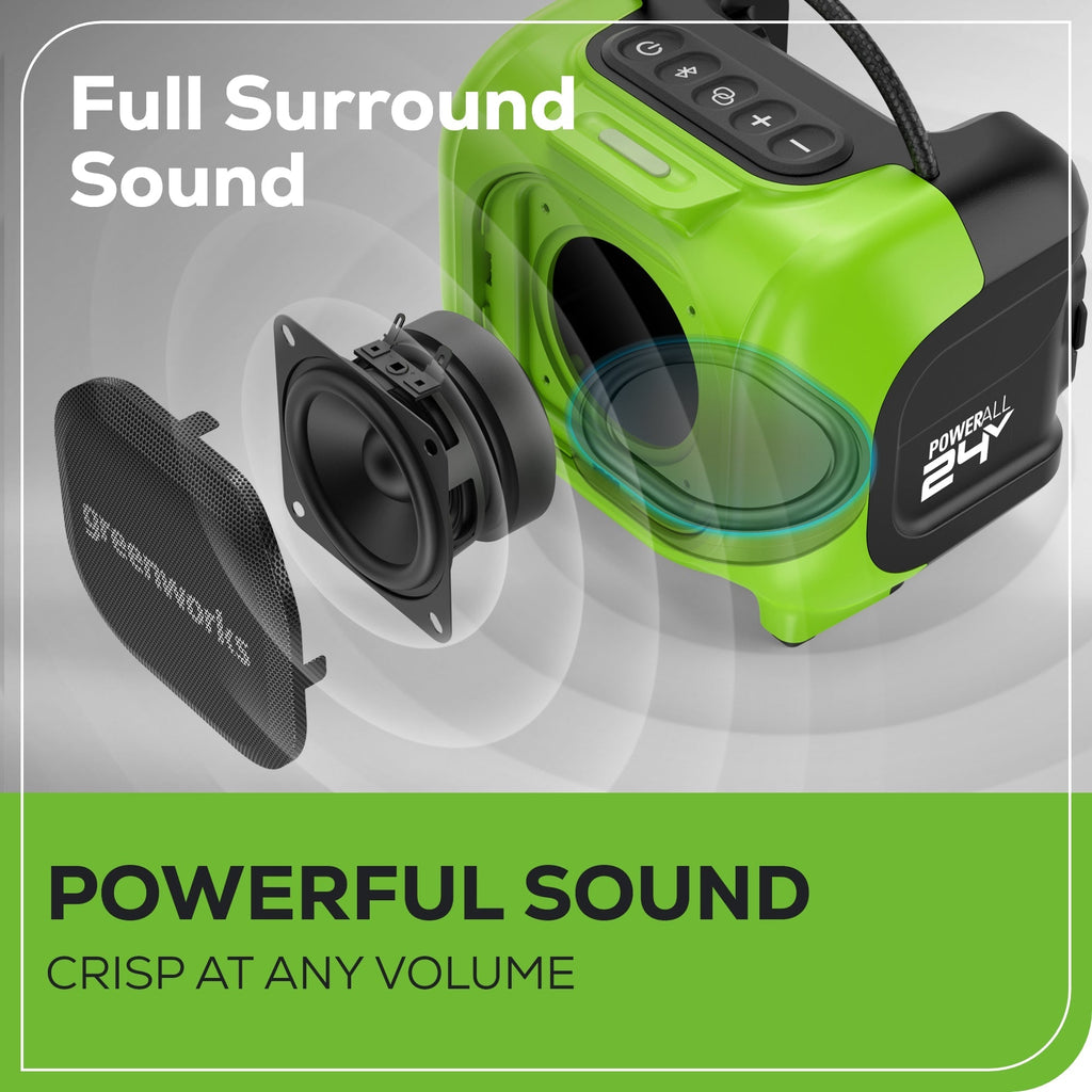 24V Cordless Battery Mini Bluetooth Speaker: 2.0 Ah Battery and Charger