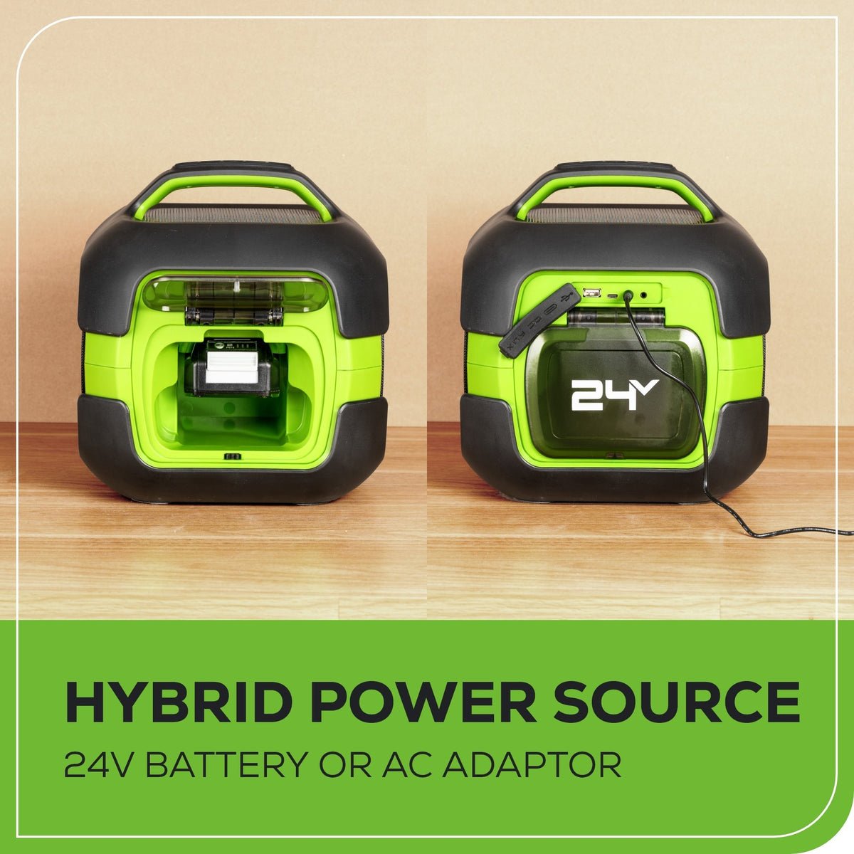 24V Cordless Battery Bluetooth Speaker: 2.0 Ah Battery and Charger