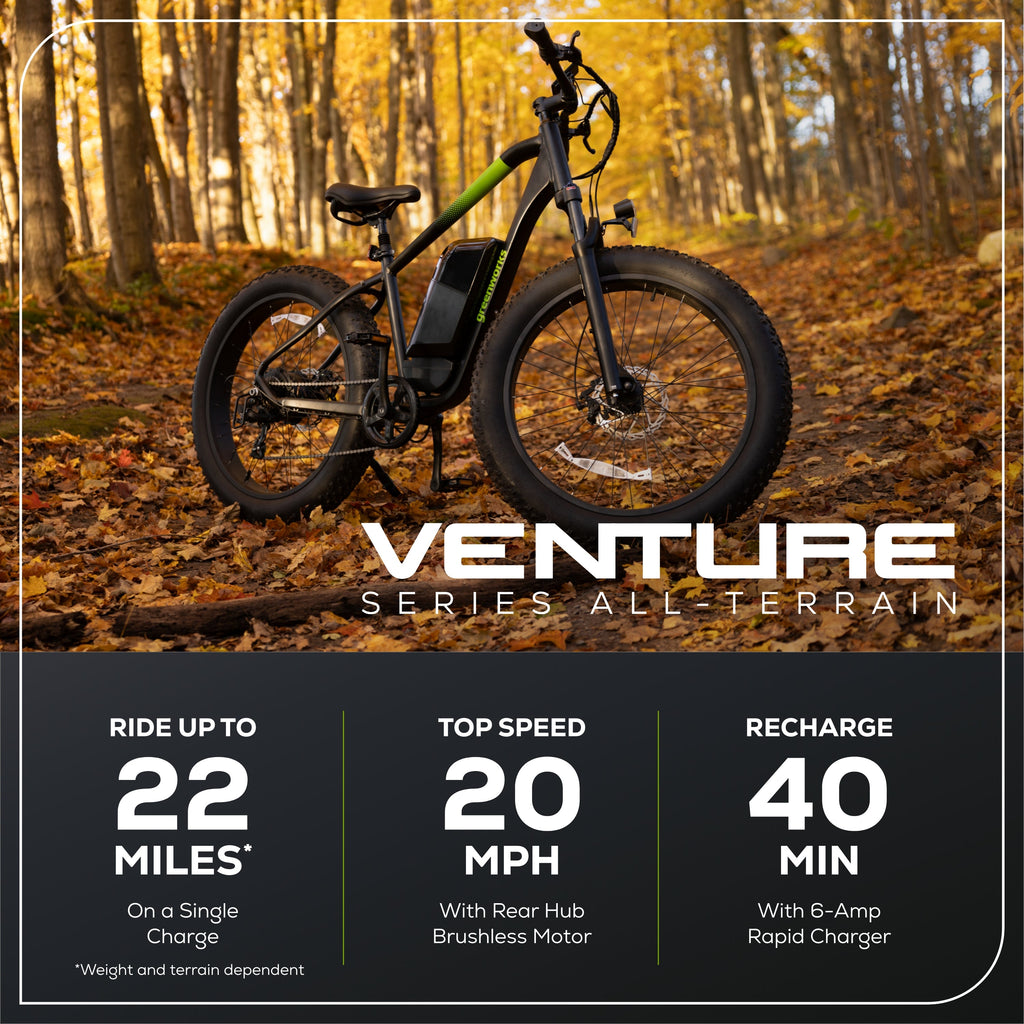 80V VENTURE Series 26" Fat Tire Electric Mountain Bike, 4Ah Battery and Charger