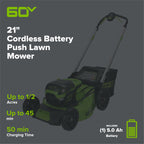 60V 21" Cordless Battery Push Mower and 610 CFM Blower Combo Kit w/ 5.0Ah Battery and Charger