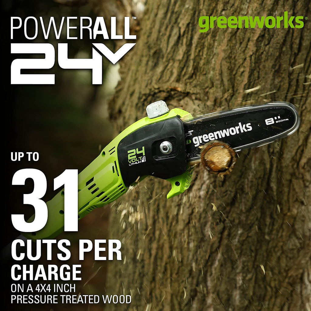 24V 8" Cordless Battery Polesaw and Pole Hedge Trimmer Combo Kit, 2Ah USB Battery and Charger