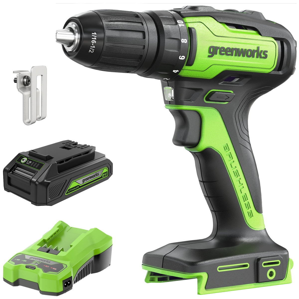 24V Cordless Battery Brushless 1/2" 310 in/lbs Drill / Driver: (1) 2.0 Ah Battery and Charger