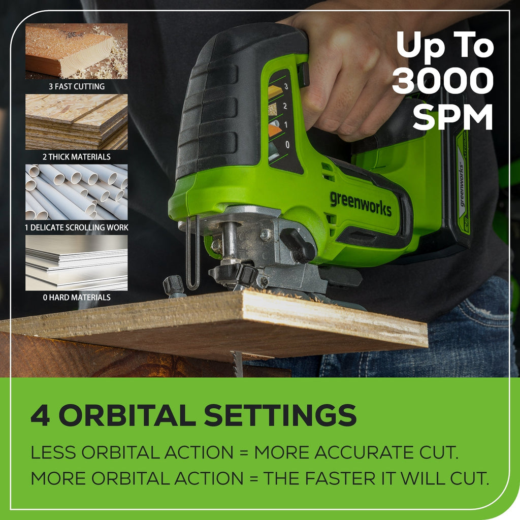 24V Cordless Battery Brushless Jig Saw: 2.0 Ah Battery and Charger