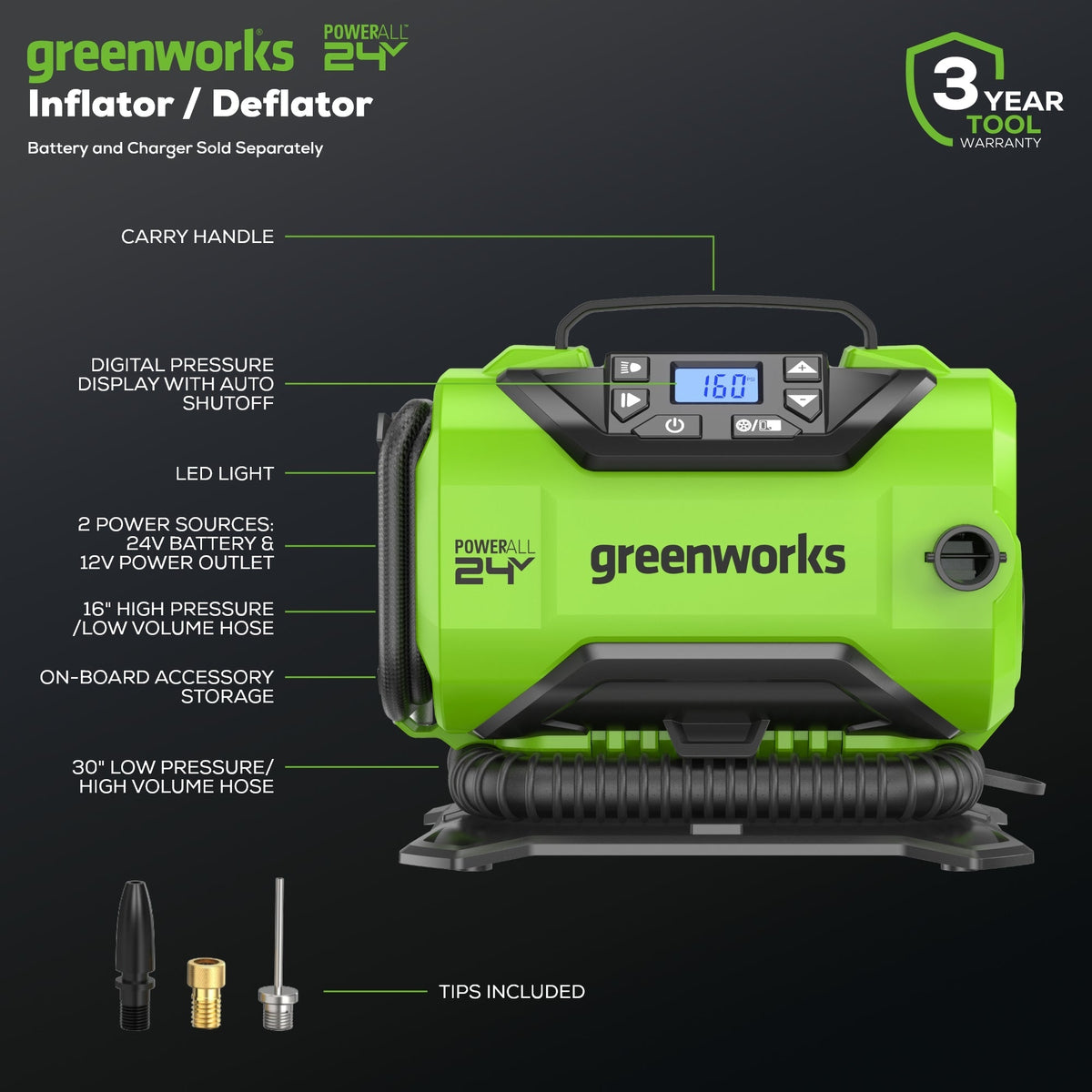 24V Cordless Battery Inflator (Tool Only)