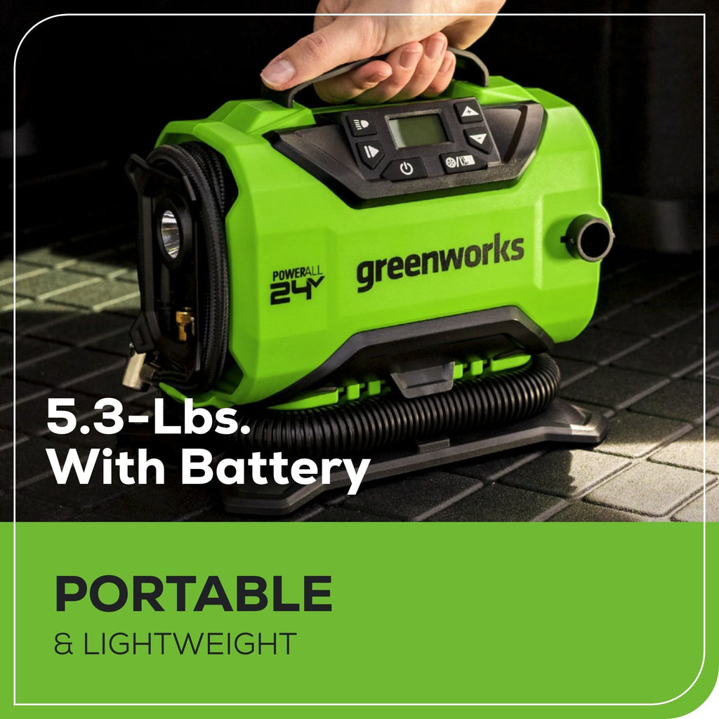 24V Cordless Battery Inflator, (1) 2Ah USB Battery and Charger