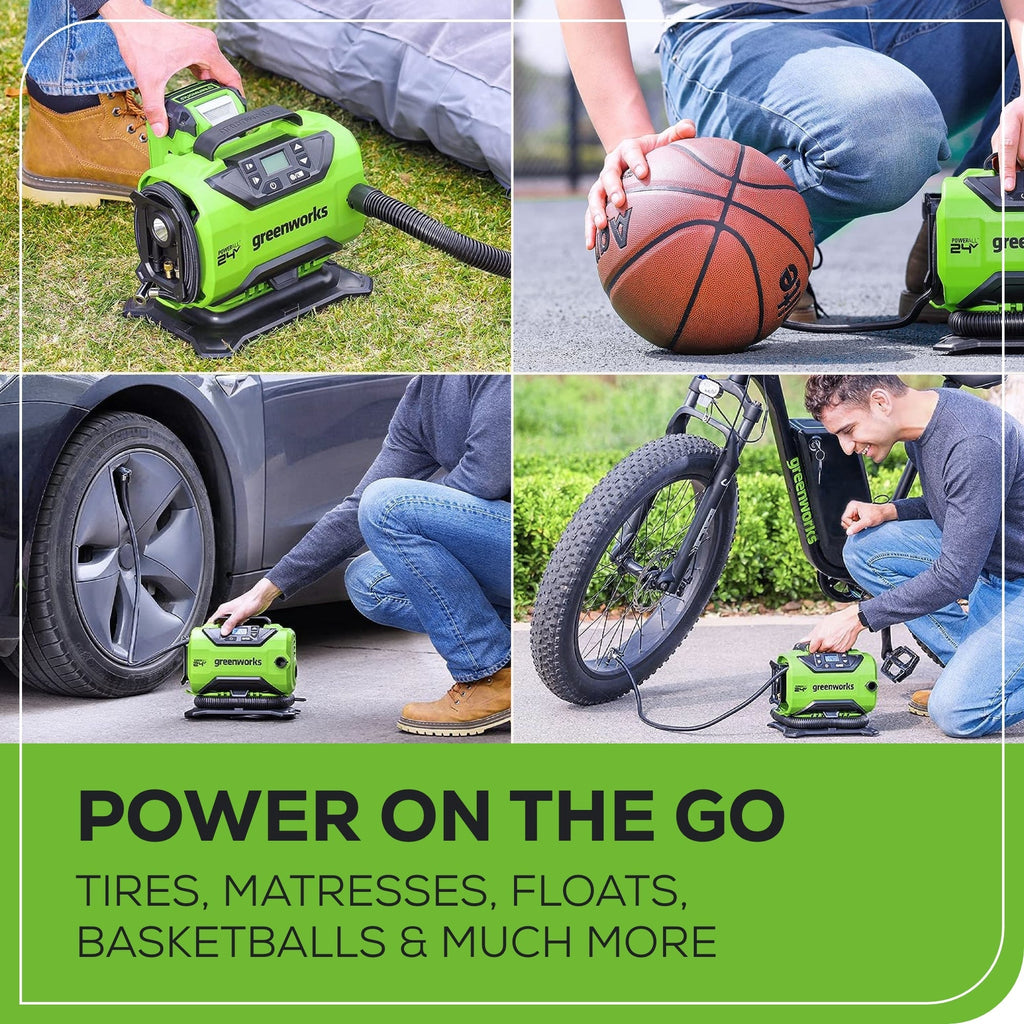 24V Cordless Battery Inflator, (1) 2Ah USB Battery and Charger