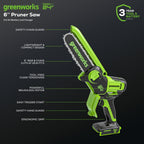 24V 6" Cordless Battery Brushless Pruner Saw: 2.0 Ah Battery and Charger