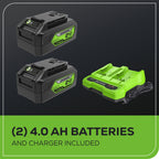 48V (24V x 2) 8" Brushless Cordless Edger: (2) 4.0 Ah USB Batteries and (1) 4A Dual-Port Charger