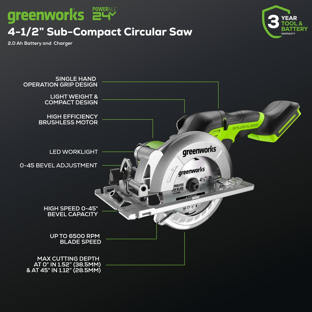 24V 4.5" Cordless Battery Mini Circular Saw (Tool Only)