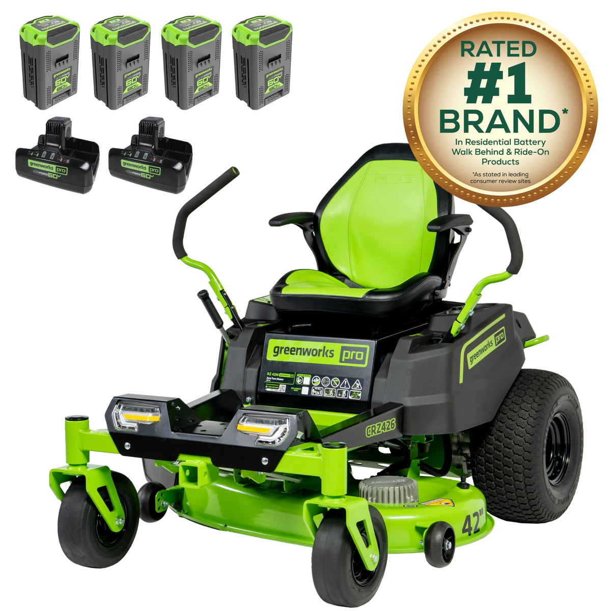 60V 42" Electric CrossoverZ Zero Turn Mower with (4) 8 Ah Batteries and (2) Dual-Port Turbo Chargers, CRZ4262