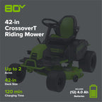 80V 42" Cordless Battery CrossoverT Riding Lawn Mower, Twelve (12) 4.0 Ah Batteries and (3) Dual-Port Turbo Chargers, CRT4281