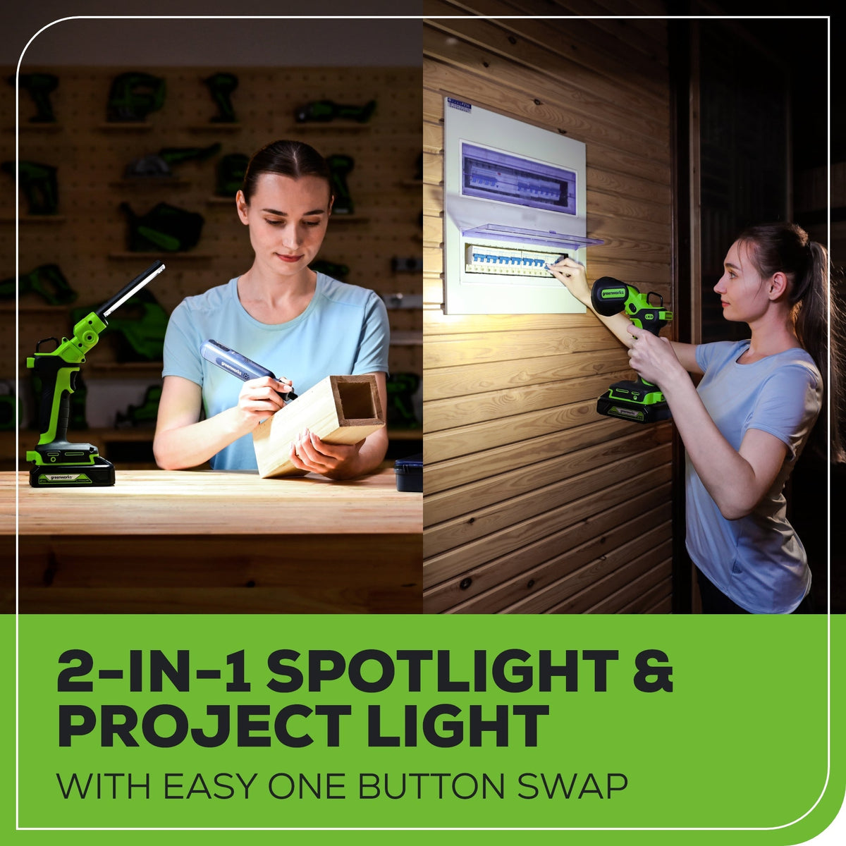 24V Cordless Battery 2-in-1 Work Light: 2.0 Ah Battery and Charger