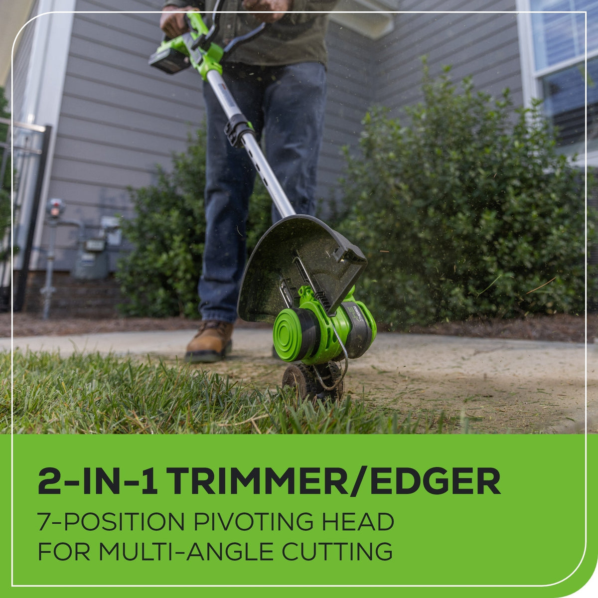 24V 12" Cordless Battery String Trimmer / Edger: (1) 2.0 Ah USB Battery, (1) 2A Charger